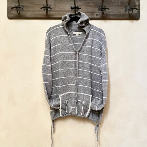 🪶3/$50 Baja LOVESTITCH Grey Striped Kangaroo Pocket SideTassel Hooded Sweater-S - Picture 3 of 16